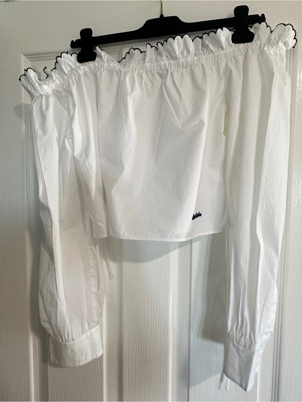 Miu Miu White Off-Shoulder Long Sleeve Blouse
